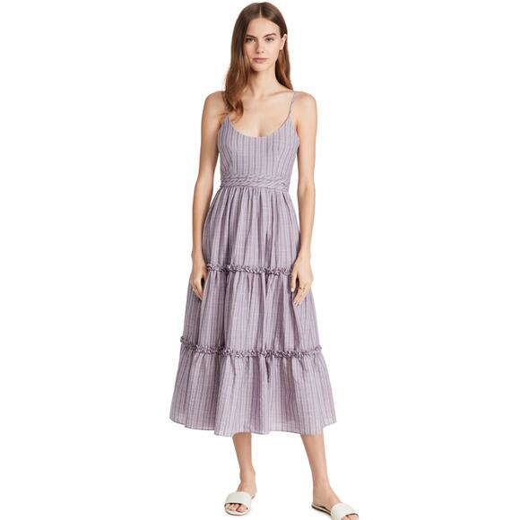 Cinq a Sept Plaid Lilac Smoke Purple Belle Tiered Scoop Neck Midi Dress Size 10 - Picture 1 of 6
